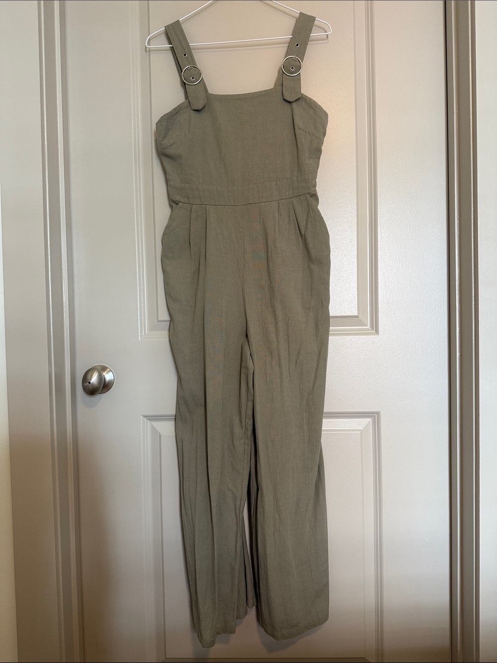 Japna Olive Green Buckle-Strap Wide-Leg Jumpsuit